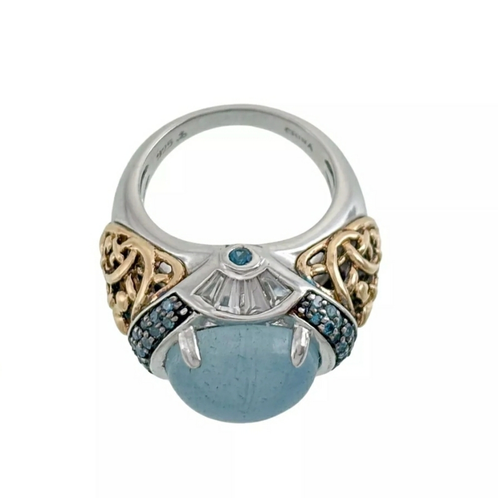 Host Pick Beautiful Victoria Wieck Genuine Milky Aquamarine & blue diamond Ring - Picture 3 of 10